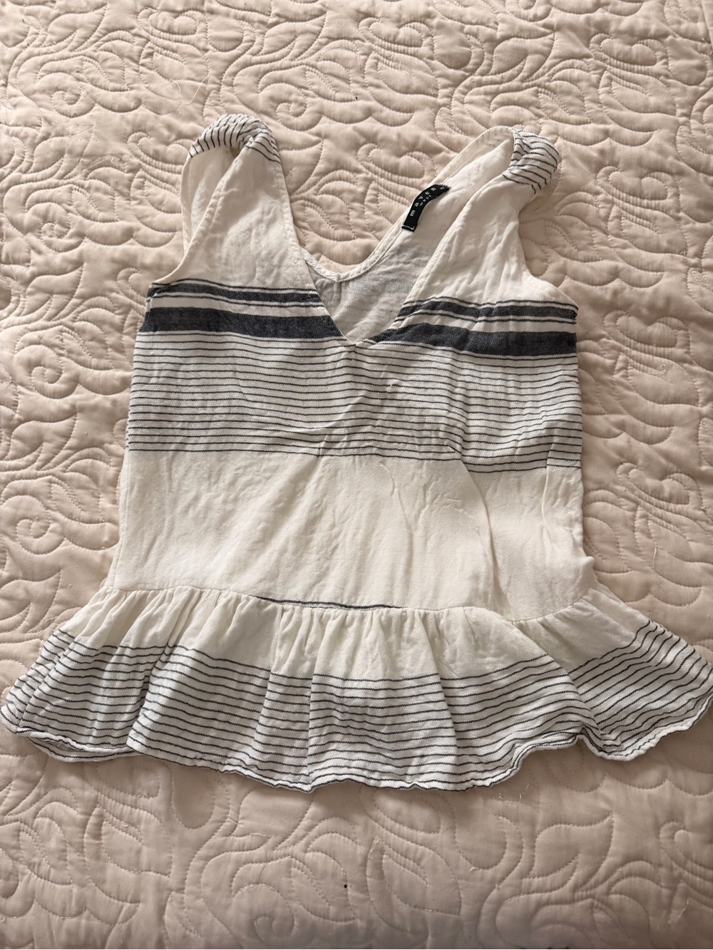 Maven West White Striped Peplum Tank Top Size XS